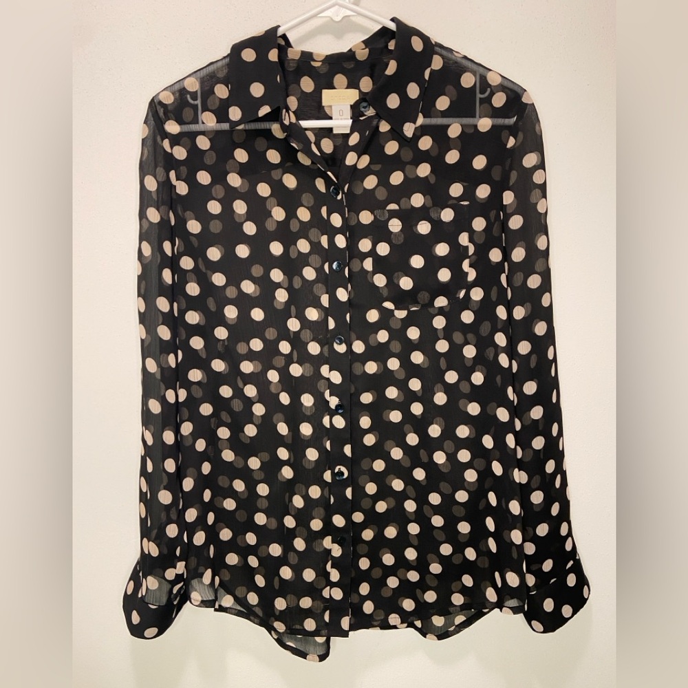 Chico's Black and Cream Polka Dot Button Down Shirt